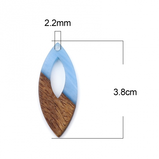 レジン+ウッド 木目調樹脂 ペンダント マーキス 青 3.8cm x 1.6cm、 3 個 の画像