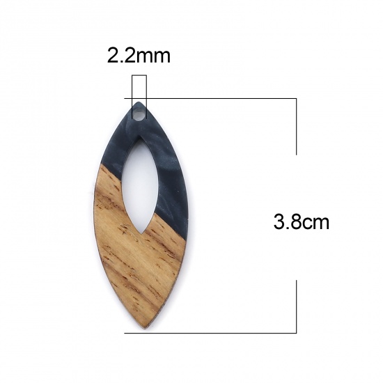 Picture of Resin & Wood Wood Effect Resin Pendants Marquise Gray Black 3.8cm x 1.6cm, 3 PCs