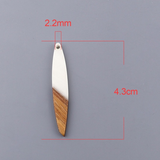 Picture of Resin & Wood Wood Effect Resin Pendants Strip Creamy-White 4.3cm x 0.7cm, 3 PCs