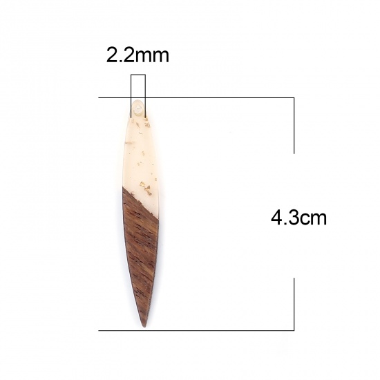 レジン+ウッド 木目調樹脂 ペンダント ストライプ やまぶきいろ 箔 4.3cm x 0.7cm、 3 個 の画像