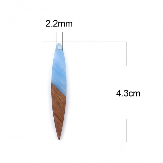 レジン+ウッド 木目調樹脂 ペンダント ストライプ 青 4.3cm x 0.7cm、 3 個 の画像