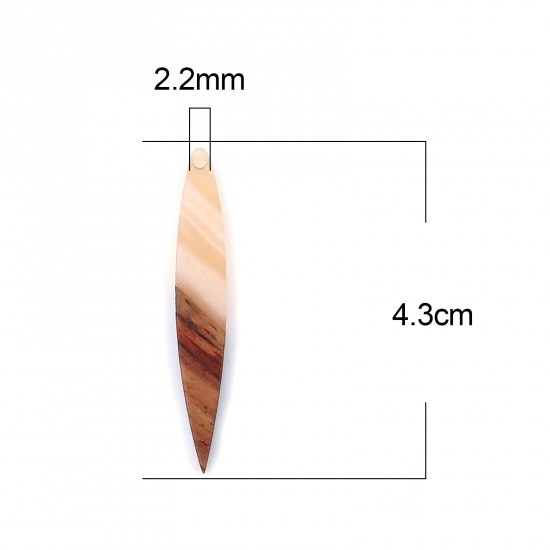Picture of Resin & Wood Wood Effect Resin Pendants Strip Orange Pink 4.3cm x 0.7cm, 3 PCs