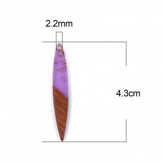 レジン+ウッド 木目調樹脂 ペンダント ストライプ 紫 箔 4.3cm x 0.7cm、 3 個 の画像