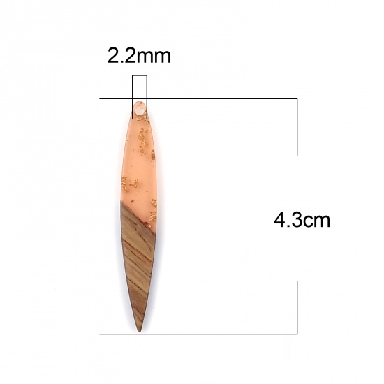 レジン+ウッド 木目調樹脂 ペンダント ストライプ オレンジ色 箔 4.3cm x 0.7cm、 3 個 の画像