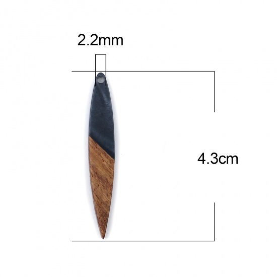 Picture of Resin & Wood Wood Effect Resin Pendants Strip Gray Black 4.3cm x 0.7cm, 3 PCs