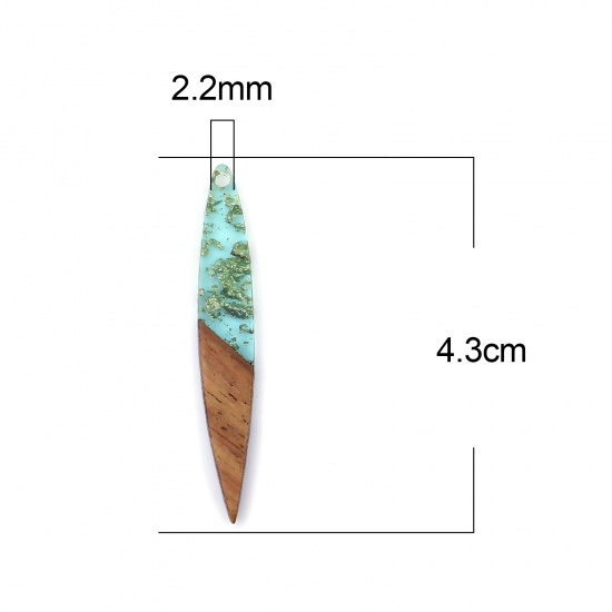 レジン+ウッド 木目調樹脂 ペンダント ストライプ 緑 箔 4.3cm x 0.7cm、 3 個 の画像
