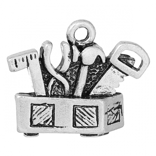 Picture of Zinc Metal Alloy Charms Tools Box Antique Silver 22mm( 7/8") x 18mm( 6/8"), 10 PCs