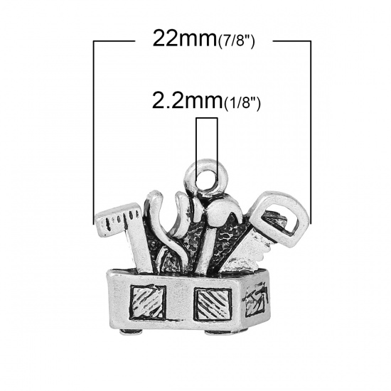 Picture of Zinc Metal Alloy Charms Tools Box Antique Silver 22mm( 7/8") x 18mm( 6/8"), 10 PCs