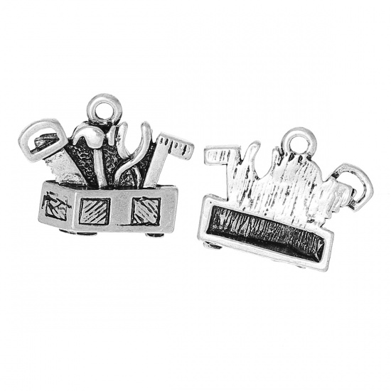 Picture of Zinc Metal Alloy Charms Tools Box Antique Silver 22mm( 7/8") x 18mm( 6/8"), 10 PCs