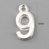 Immagine di Lega di Zinco Charms Numero Argento Placcato Lettere " 9 " 12mm x 6mm , 30 Pz