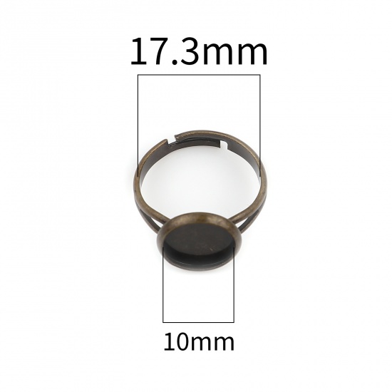 Picture of Copper Cabochon Settings Rings Round Antique Bronze Cabochon Settings (Fit 10mm Dia.) 17.3mm(US Size 7), 10 PCs