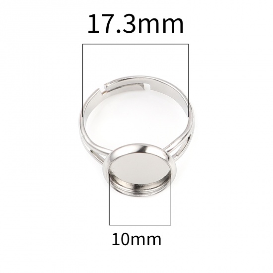 Picture of Copper Cabochon Settings Rings Round Silver Tone Cabochon Settings (Fit 10mm Dia.) 17.3mm(US Size 7), 10 PCs