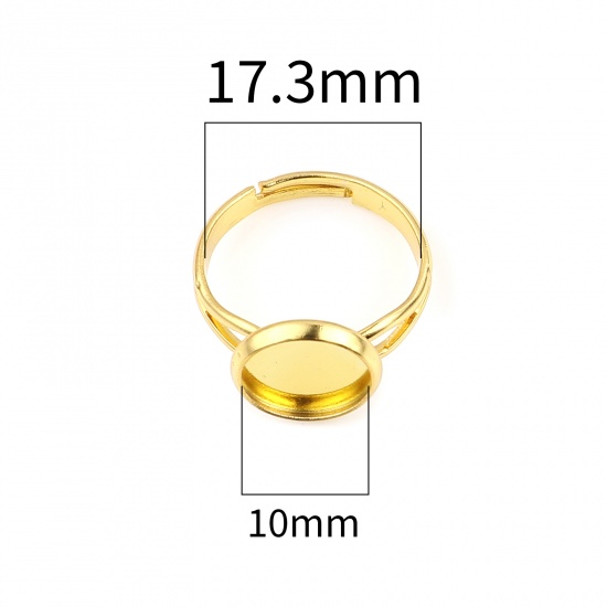 Picture of Copper Cabochon Settings Rings Round Gold Plated Cabochon Settings (Fit 10mm Dia.) 17.3mm(US Size 7), 10 PCs