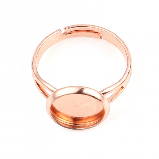 Picture of Copper Cabochon Settings Rings Round Rose Gold Cabochon Settings (Fit 10mm Dia.) 17.3mm(US Size 7), 10 PCs