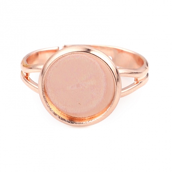 Picture of Brass Cabochon Settings Rings Round Rose Gold Cabochon Settings (Fit 10mm Dia.) 17.3mm(US Size 7), 10 PCs                                                                                                                                                     