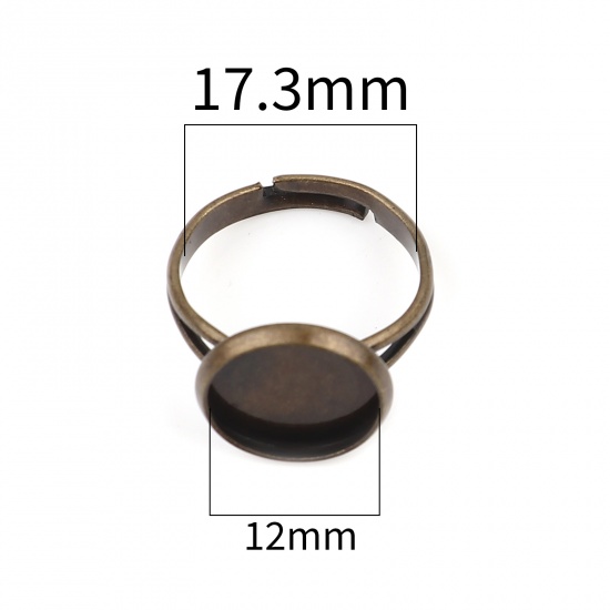 Image de Bagues Support à Cabochon en Laiton Rond Bronze Antique Cabochon Rapportable (Convenable à 12mm Dia) 17.3mm (Taille d'US: 7), 10 Pcs                                                                                                                          