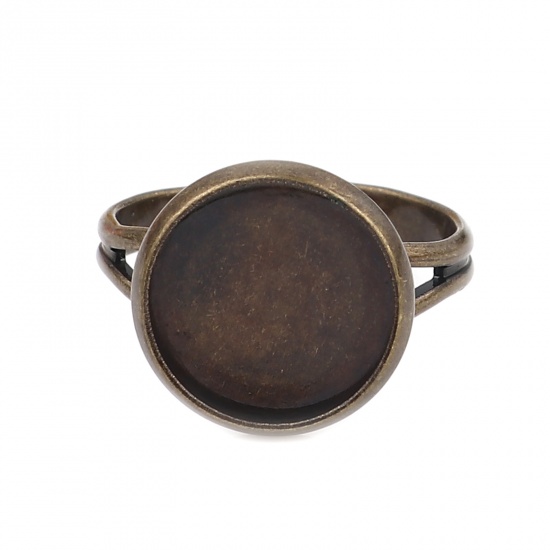 Image de Bagues Support à Cabochon en Laiton Rond Bronze Antique Cabochon Rapportable (Convenable à 12mm Dia) 17.3mm (Taille d'US: 7), 10 Pcs                                                                                                                          