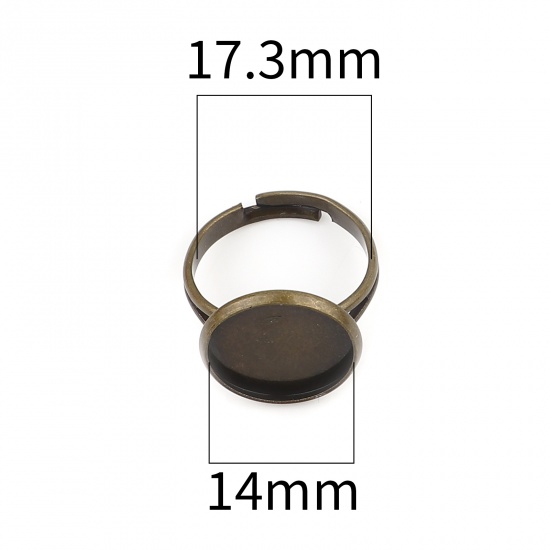 Image de Bagues Support à Cabochon en Laiton Rond Bronze Antique Cabochon Rapportable (Convenable à 14mm Dia) 17.3mm (Taille d'US: 7), 10 Pcs                                                                                                                          