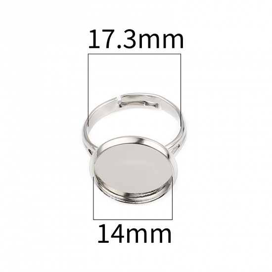 Picture of Copper Cabochon Settings Rings Round Silver Tone Cabochon Settings (Fit 14mm Dia.) 17.3mm(US Size 7), 10 PCs