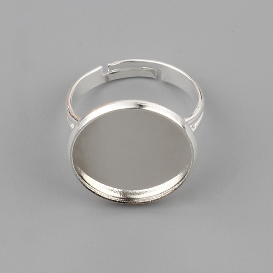 真鍮 カボションセッティング リング 指輪 円形 銀メッキ 台座付 (適応サイズ: 16mm） 17.3mm（日本サイズ約14号）、 10 個                                                                                                                                                                                        の画像