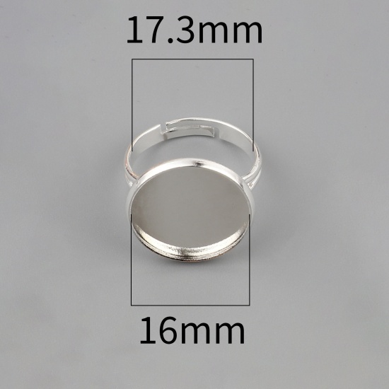 Picture of Copper Cabochon Settings Rings Round Silver Plated Cabochon Settings (Fit 16mm Dia.) 17.3mm(US Size 7), 10 PCs