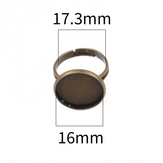Picture of Brass Cabochon Settings Rings Round Antique Bronze Cabochon Settings (Fit 16mm Dia.) 17.3mm(US Size 7), 10 PCs                                                                                                                                                