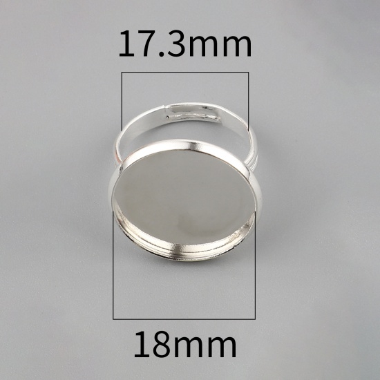Picture of Copper Cabochon Settings Rings Round Silver Plated Cabochon Settings (Fit 18mm Dia.) 17.3mm(US Size 7), 10 PCs