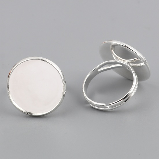 Picture of Copper Cabochon Settings Rings Round Silver Plated Cabochon Settings (Fit 18mm Dia.) 17.3mm(US Size 7), 10 PCs