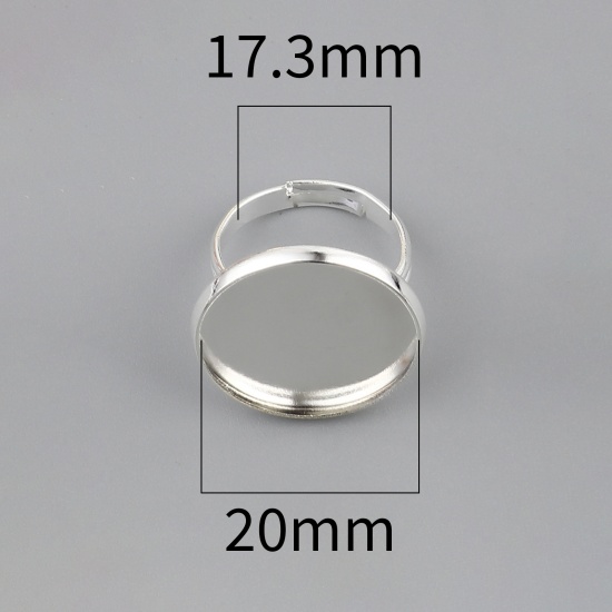Picture of Copper Cabochon Settings Rings Round Silver Plated Cabochon Settings (Fit 20mm Dia.) 17.3mm(US Size 7), 10 PCs