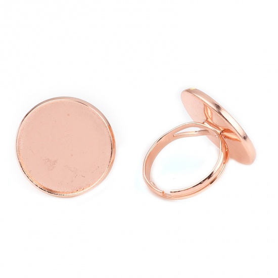 Picture of Copper Cabochon Settings Rings Round Rose Gold Cabochon Settings (Fit 20mm Dia.) 17.3mm(US Size 7), 10 PCs