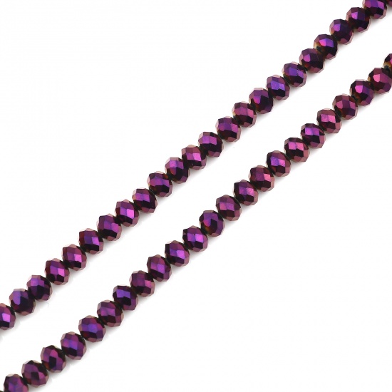Imagen de Vidrio Cuentas Ronda, Púrpura Facetas Revestimiento Aprox 4mm Diámetro, Agujero: Aprox 1mm, 51cm - 49.5cm longitud, 5 Sartas (Aprox 138 Unidades/Sarta)