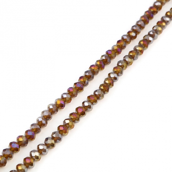 Image de Perles en Verre Rond Ambre Couleur AB à Facettes Placage, Env. 4mm Dia, Trou: 0.9mm, 49.5cm - 48.5cm long, 2 Enfilades (env. 140 Pcs/Enfilade)