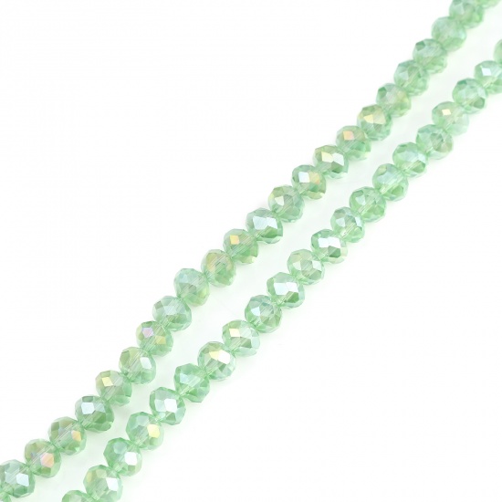 Picture of Glass Beads Round Light Green AB Rainbow Color Plating Faceted About 4mm Dia, Hole: Approx 0.9mm, 49.5cm(19 4/8") - 48.5cm(19 1/8") long, 2 Strands (Approx 140 PCs/Strand)