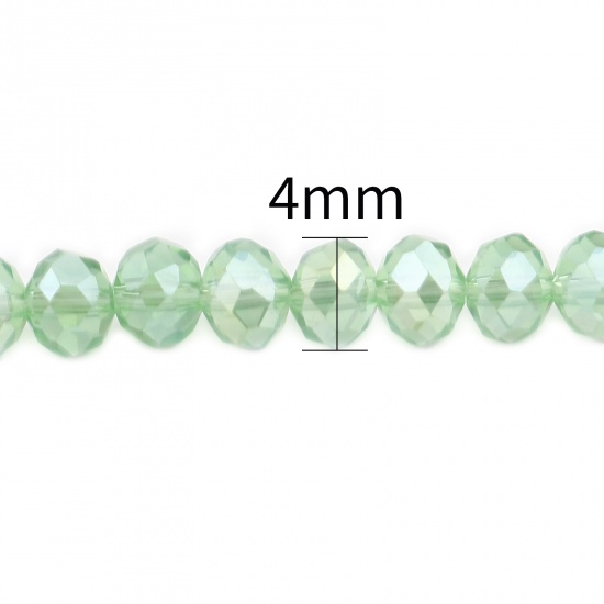Picture of Glass Beads Round Light Green AB Rainbow Color Plating Faceted About 4mm Dia, Hole: Approx 0.9mm, 49.5cm(19 4/8") - 48.5cm(19 1/8") long, 2 Strands (Approx 140 PCs/Strand)