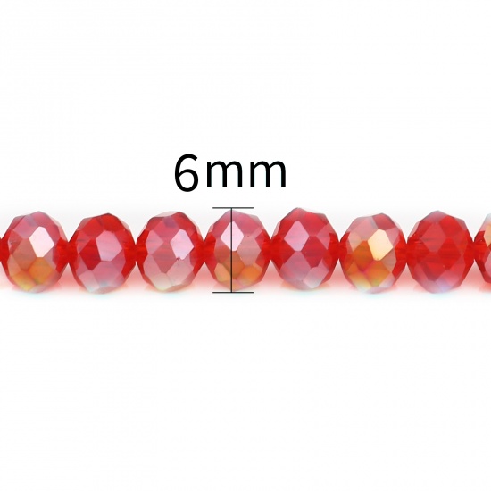 Picture of Glass Beads Round Red AB Rainbow Color Plating Faceted About 6mm Dia, Hole: Approx 1.4mm, 43cm(16 7/8") - 42.5cm(16 6/8") long, 2 Strands (Approx 90 PCs/Strand)