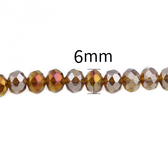 Picture of Glass Beads Round Amber AB Rainbow Color Plating Faceted About 6mm Dia, Hole: Approx 1.4mm, 43cm(16 7/8") - 42.5cm(16 6/8") long, 2 Strands (Approx 90 PCs/Strand)