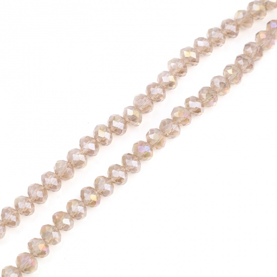 Picture of Glass Beads Round Light Champagne AB Rainbow Color Plating Faceted About 6mm Dia, Hole: Approx 1.4mm, 43cm(16 7/8") - 42.5cm(16 6/8") long, 2 Strands (Approx 90 PCs/Strand)