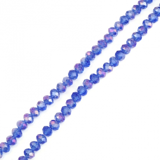 Picture of Glass Beads Round Dark Blue AB Rainbow Color Plating Faceted About 6mm Dia, Hole: Approx 1.4mm, 43cm(16 7/8") - 42.5cm(16 6/8") long, 2 Strands (Approx 90 PCs/Strand)