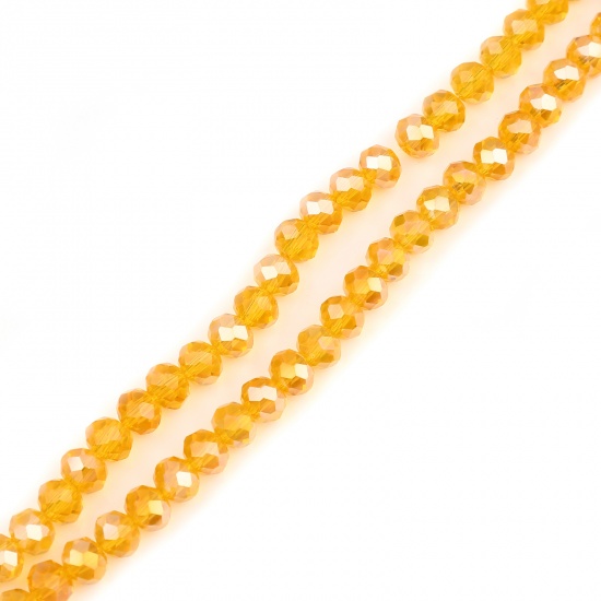 Picture of Glass Beads Round Golden Yellow AB Rainbow Color Plating Faceted About 6mm Dia, Hole: Approx 1.4mm, 43cm(16 7/8") - 42.5cm(16 6/8") long, 2 Strands (Approx 90 PCs/Strand)