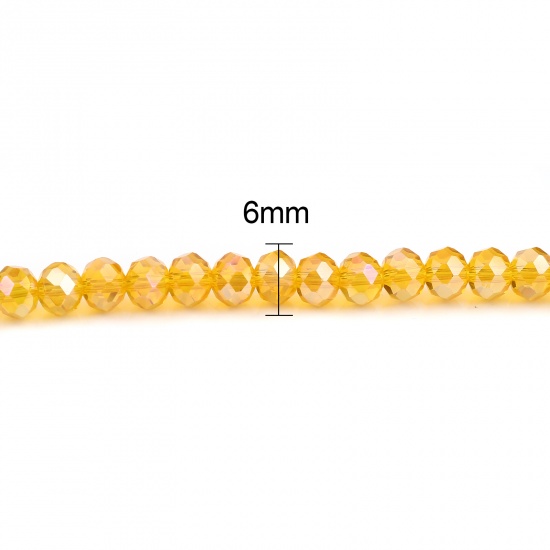 Picture of Glass Beads Round Golden Yellow AB Rainbow Color Plating Faceted About 6mm Dia, Hole: Approx 1.4mm, 43cm(16 7/8") - 42.5cm(16 6/8") long, 2 Strands (Approx 90 PCs/Strand)