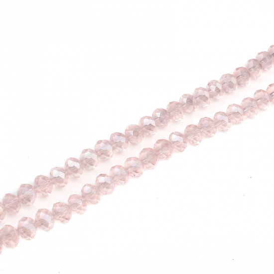 Picture of Glass Beads Round Light Pink AB Rainbow Color Plating Faceted About 6mm Dia, Hole: Approx 1.4mm, 43cm(16 7/8") - 42.5cm(16 6/8") long, 2 Strands (Approx 90 PCs/Strand)