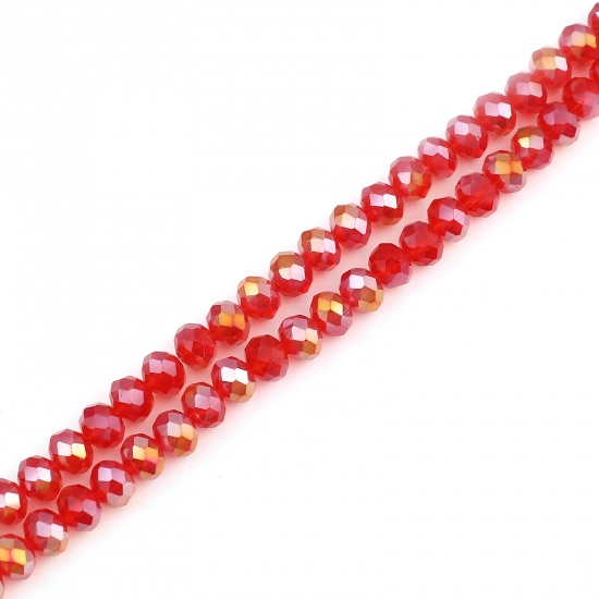 Picture of Glass Beads Round Red AB Rainbow Color Plating Faceted About 8mm Dia, Hole: Approx 1.4mm, 43.5cm(17 1/8") - 42.5cm(16 6/8") long, 2 Strands (Approx 68 PCs/Strand)