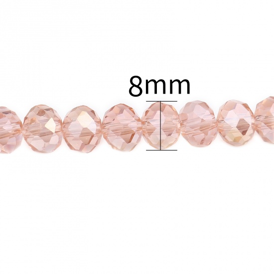Picture of Glass Beads Round Peach Pink AB Rainbow Color Plating Faceted About 8mm Dia, Hole: Approx 1.4mm, 43.5cm(17 1/8") - 42.5cm(16 6/8") long, 2 Strands (Approx 68 PCs/Strand)