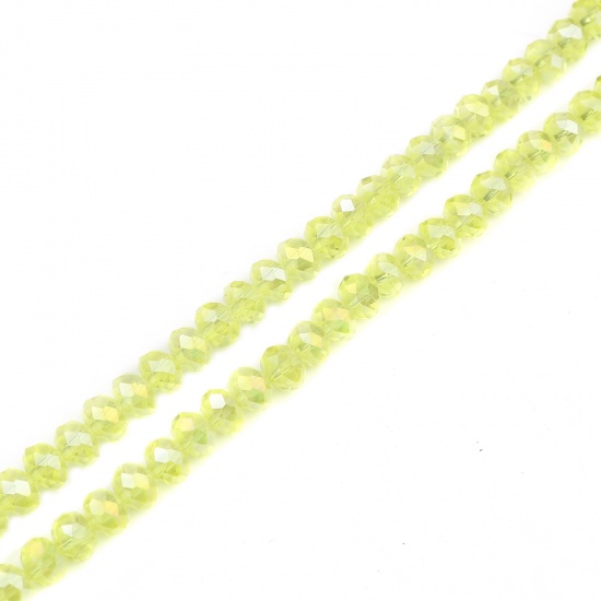 Picture of Glass Beads Round Lemon Yellow AB Rainbow Color Plating Faceted About 8mm Dia, Hole: Approx 1.4mm, 43.5cm(17 1/8") - 42.5cm(16 6/8") long, 2 Strands (Approx 68 PCs/Strand)