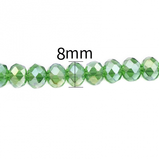 Picture of Glass Beads Round Grass Green AB Rainbow Color Plating Faceted About 8mm Dia, Hole: Approx 1.4mm, 43.5cm(17 1/8") - 42.5cm(16 6/8") long, 2 Strands (Approx 68 PCs/Strand)