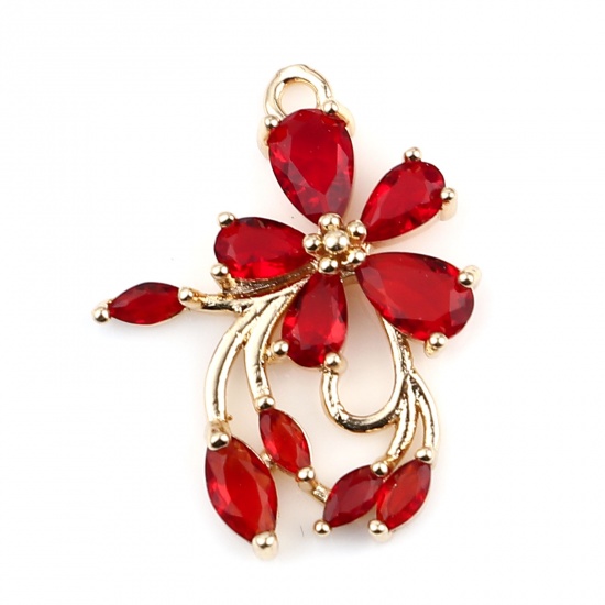 Picture of Brass & Glass Charms Gold Plated Red Flower 23mm x 18mm, 2 PCs                                                                                                                                                                                                
