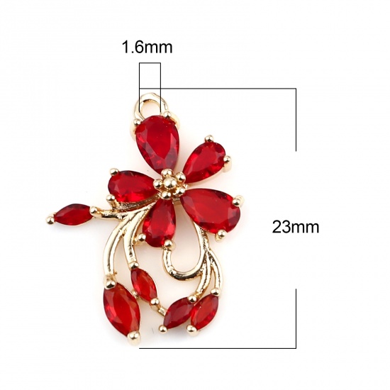 Picture of Brass & Glass Charms Gold Plated Red Flower 23mm x 18mm, 2 PCs                                                                                                                                                                                                