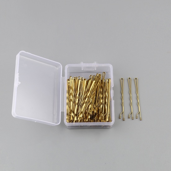 Picture of Iron Based Alloy Clips Findings Gold Plated 5cm,1 Set ( 100 PCs/Set)