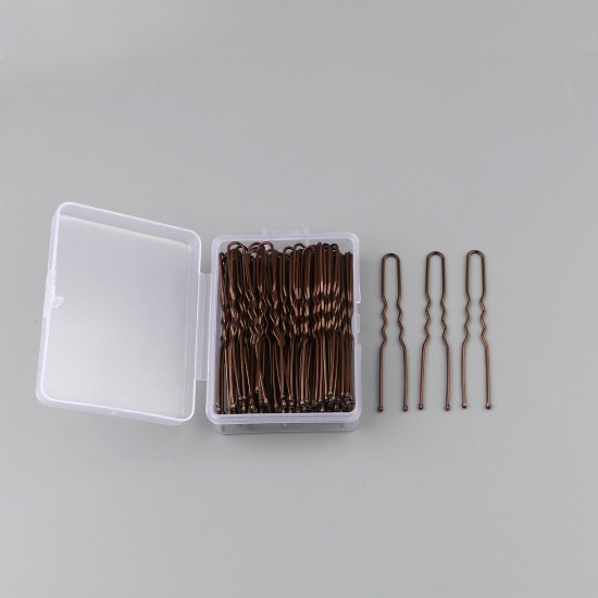 Picture of Iron Based Alloy Clips Findings Brown U-shaped 6cm x 0.8cm, 1 Set ( 100 PCs/Set)