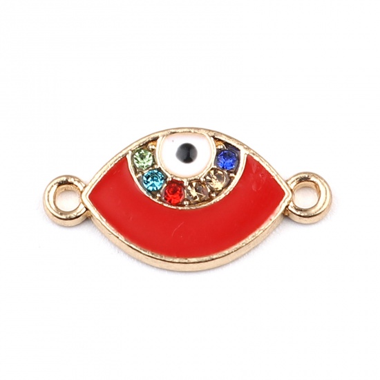 Picture of Zinc Based Alloy Religious Connectors Marquise Gold Plated Red Enamel Multicolor Rhinestone 21mm x 10mm, 10 PCs